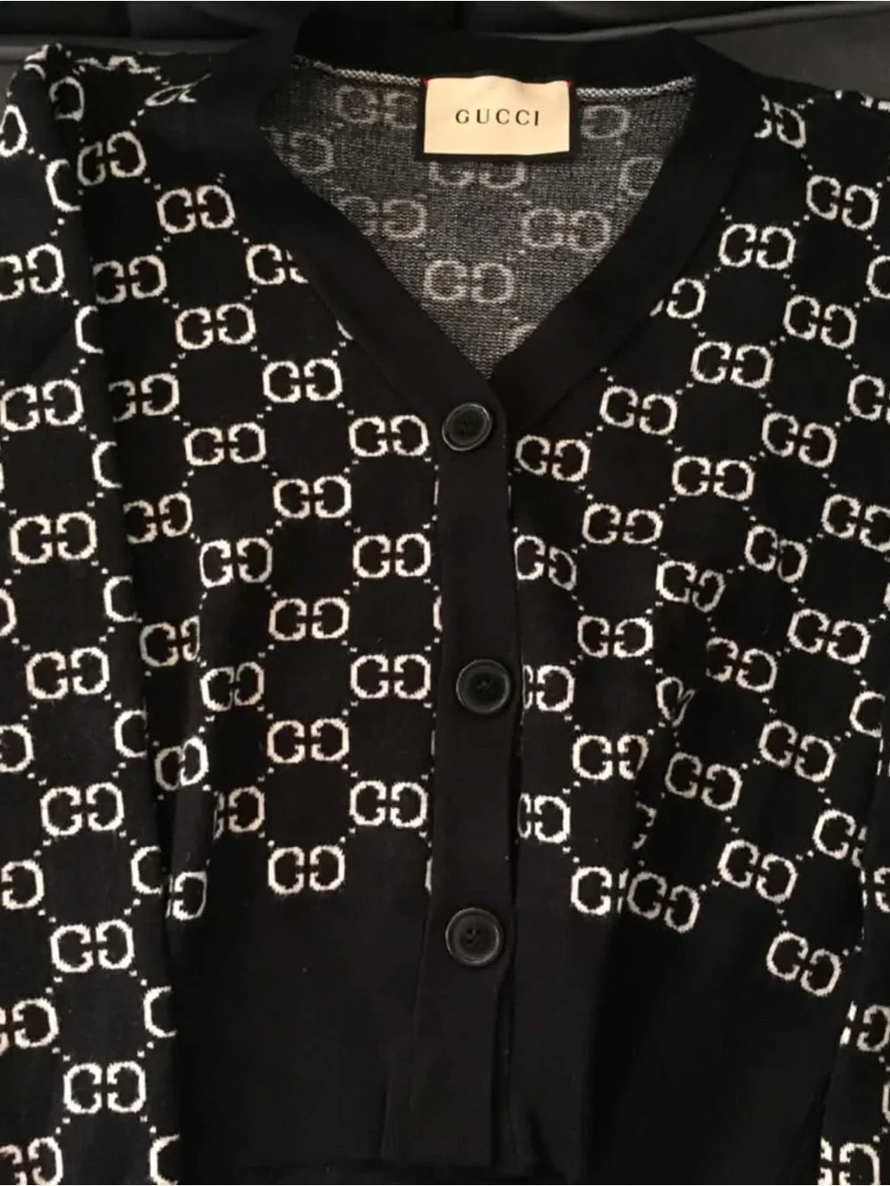 Gucci Black and White GG Motif V-Neck Cardigan